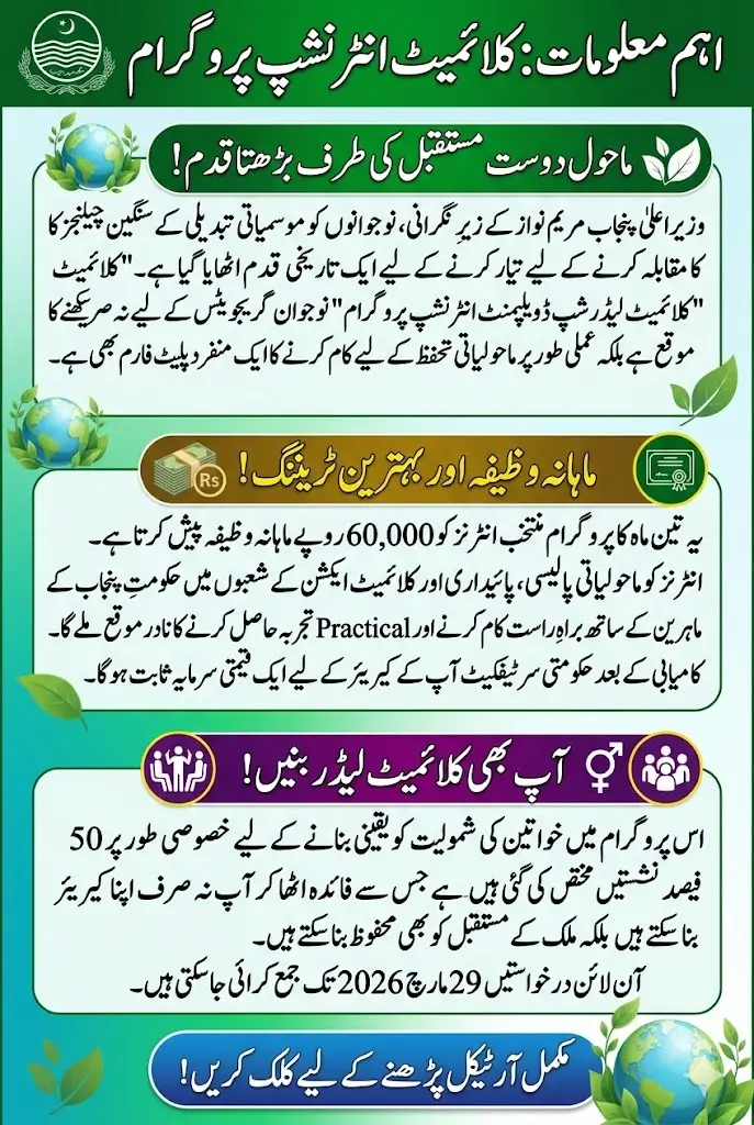 CM Punjab Climate Leadership Development Internship Program 2026 – Rs 60,000 Monthly Stipend, Eligibility, and How to Apply