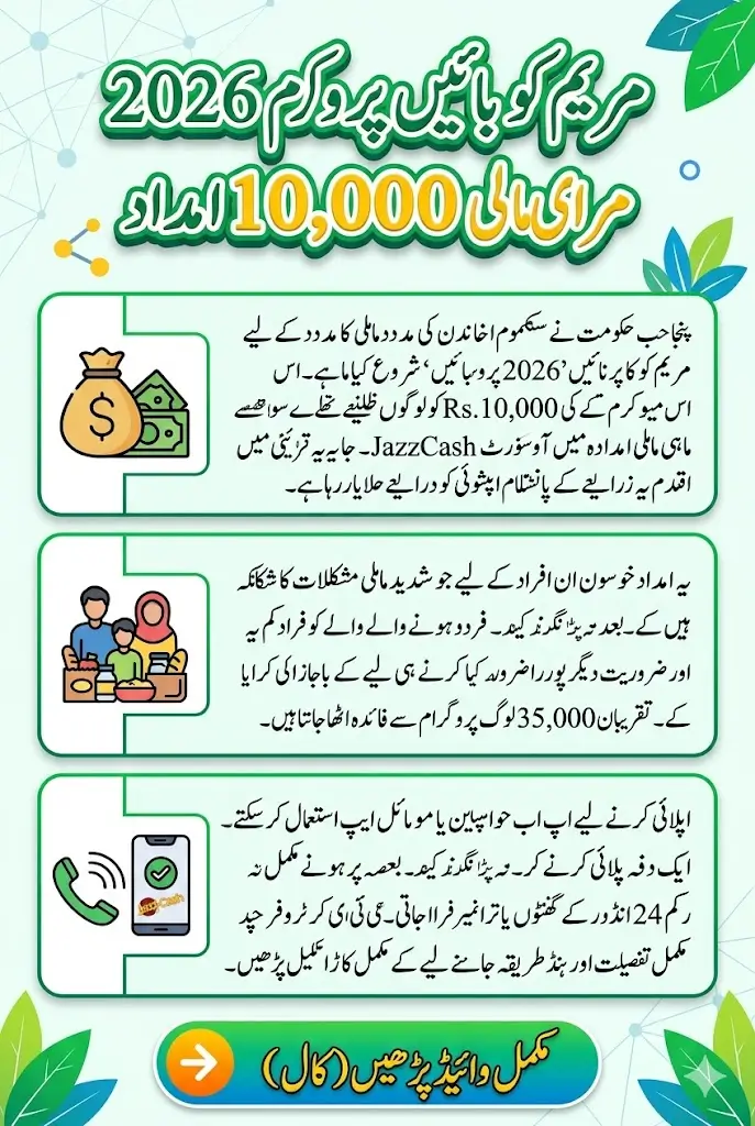 Maryam Ko Batayein Program 2026: Apply Now for Rs.10,000 Aid via JazzCash