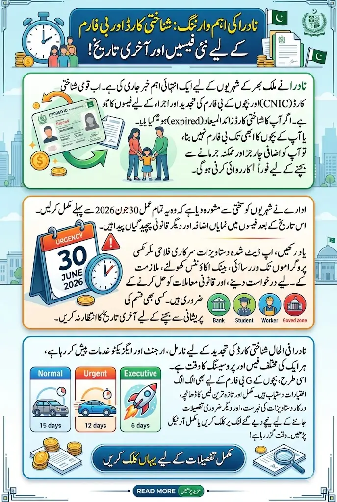 NADRA Announces New Fees for CNIC Renewal and B-Form – Complete Details Before June 2026 Deadline